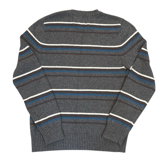 VTG 90s Fossil Gray Stripe Crewneck Sweater Cotton Lambswool Blend Grandpa Large - Picture 10 of 10